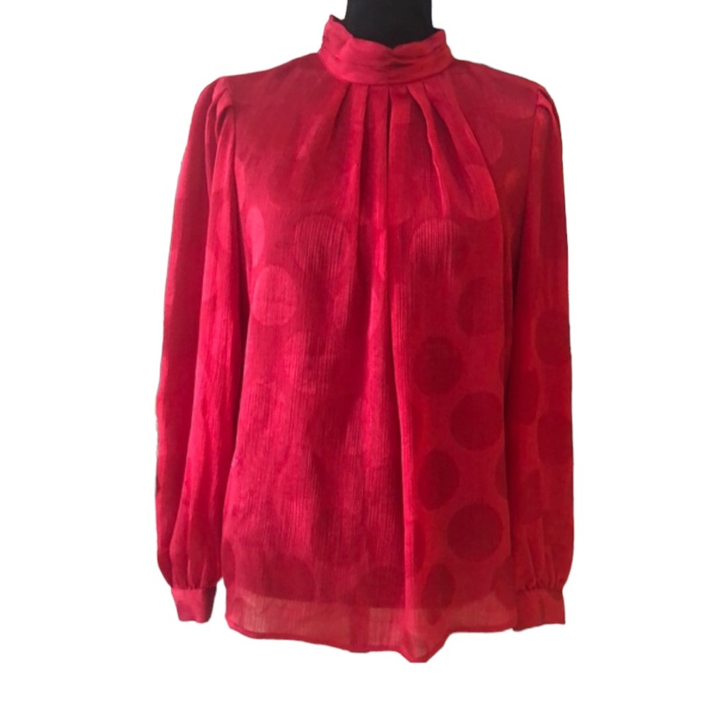 WHO WHAT WEAR LONG SLEEVE POLKA DOT BLOUSE RED SIZE SMALL